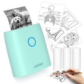 JADENS Mini Sticker Printer-2 Inch Bluetooth Thermal Pocket Printer,Inkless Portable Printer for Study Notes,Photos, Memos,Lists,Gifts,Journals:_1 Printer (Green)+3 Roll label
