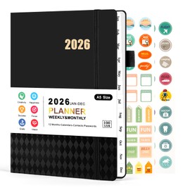 MOFELON 2026 Diary A5 Week to View,Diary 2026 from Jan 2026 to Dec 2026, Weekly & Monthly Planner, 2026 Academic Diary, Hardcover with Monthly Tabs, Pen Holder, 21.5 x 15.5 x 1.5cm (black)