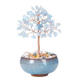 PESOENTH Crystal Tree Aquamarine Tree Crystal Spiritual Gifts for Women,Blue Gemstone Tree of Life,Feng Shui Healing Crystals Stones Gifts Home Office Decor Desk Decoration