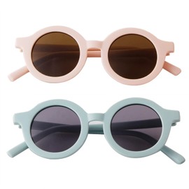 ADE WU Kids Sunglasses Baby Girls Boys UV400 Protection Round Glasses De Sol Gafas Beach Holiday GIFTS Pack (Pink/Blue)