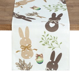 QINJIEJIE Table Runner Easter Linen Easter Rabbit Easter Egg Washable Table Runner Easter Decoration for Easter Party Home Kitchen Dining Table Festival Decoration 180 x 35 cm