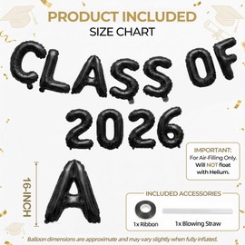 16 Inches CLASS OF 2026 Graduation Letter Balloons Banner for High School, College, Graduation Party Decorations, and Prom Ceremony Decor (Black)