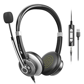 USB Headset with Microphone for PC, Computer Headset with Microphone Noise Cancelling for Laptop, 3.5mm Jack On-Ear Wired Headphones with Mic, Volume Control for Call Center/Skype/Zoom/Webinar