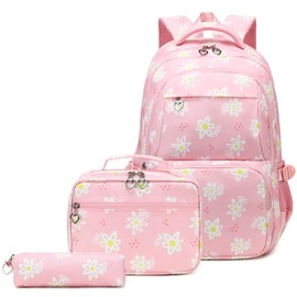 Joyfulife Daisy Prints Backpack and Lunch Bag Set for Girls, Lightweight Elementary Primary Middle School Bag Kids Bookbags Teen Backpack for Girls