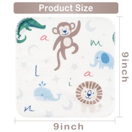 Viviland Baby Washcloths, Super Soft Baby Towels Care for Baby's Sensitive Skin, 24 Pack Kids Body Wash Face Cloth for Baby Boy, Bath Towel for Newborn and Infants, Animal Pattern 9 x 9 inch