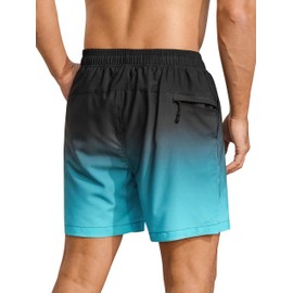SILKWORLD Mens Swimming Trunks with Compression Liner 2 in 1 Quick-Dry Bathing Suit with Zipper Pockets, Gradient-Blue, X-Large