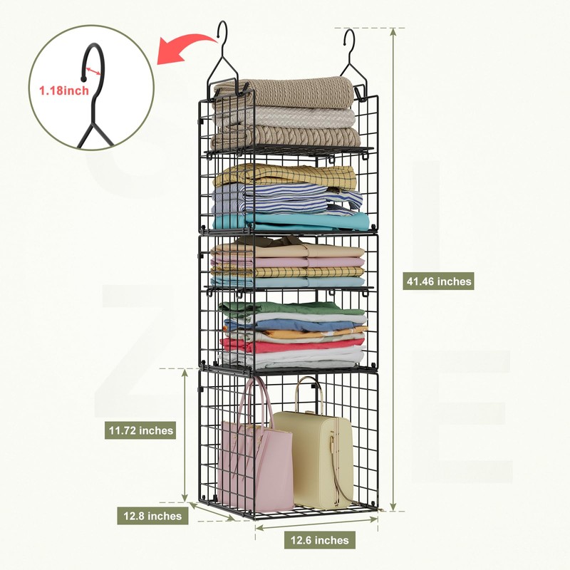 X-cosrack Hanging Closet Organizer and Storage - 5-Tier Closet Storage