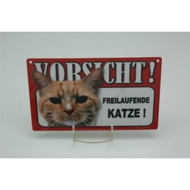 Freilaufende Katz – Animal Warning Sign – Caution Animal Warning Sign 20 x 12 cm Cat Cats Red Tiger Sign 49