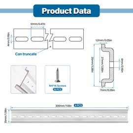 VooGenzek 4 pieces aluminium DIN rail, DIN rail support rail, with 16 pieces screws, for DIN rail series and contactor, 35 x 300 mm