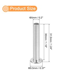 QUARKZMAN Pack of 100 Half Hollow Rivets, 5 mm x 30 mm, Aluminium Round Head, Half Hollow Rivets, Metal Rivets for Industry, Household Repair, Fixing, Silver
