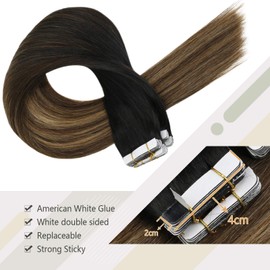 VeSunny Ombre Black Tape in Hair Extensions Tape Ombre Hair Extensions Human Hair Black Ombre Brown Mixed Caramel Blonde Remy Tape in Hair Extensions 10pcs 25g/pack 14inch