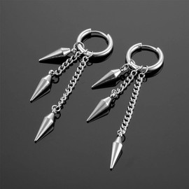 Halawly Stainless Steel Feather Chain Earrings for Men Women Sliver Gold Black Punk Long Dangle Earrings Set Lightweight Fashion Party Birthday Jewelry