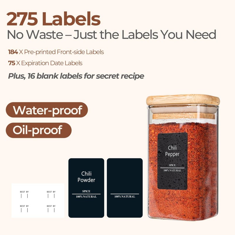 ComSaf 16Pcs Glass Spice Jars with Bamboo Lid, 10oz Airtight