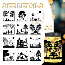 Peacoblue Family Time Silhouette Stickers Cutouts for Jars, Mason Can, Glass, Wishing Bottle Decor(No Stickers), 12Pcs Reusable Silhouette Lantern DIY Craft Kit Jar Decals Art Mural Home Garden Decor