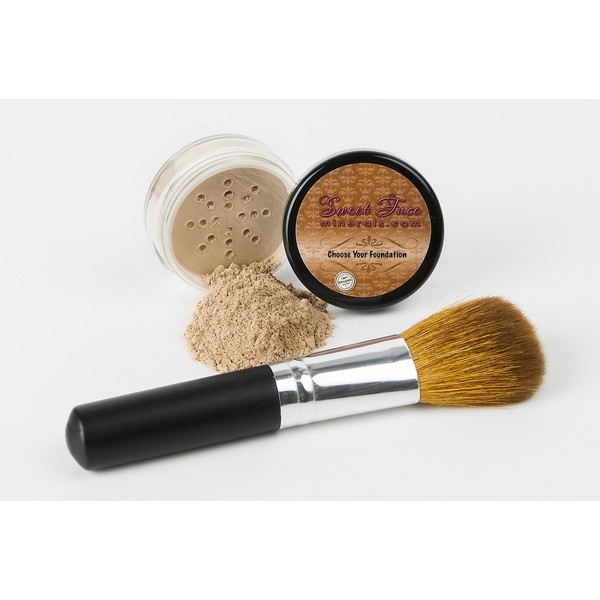 FOUNDATION with FLAWLESS FACE BRUSH Mineral Makeup (COCOA) Matte Natural