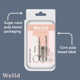 Welld Manicure Kit - Includes Nail Clipper, Nail Pusher/Cleaner, Grooming Scissors, Compact Nail File, & Pouch - Stainless Steel - Travel Friendly - 5 Piece Set