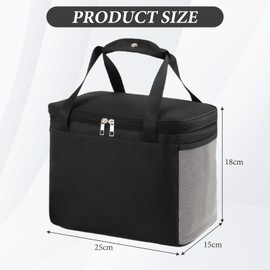 16L Foldable Black Thermal Bag Cool Box Portable Ice Bag Foldable 25 x 15 x 18 cm Thermal Bag Picnic Bag Easy to Clean Suitable for Office, Camping, Travel, Picnic