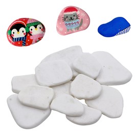 Pack of 12 Stones for Painting, Flat, 3-8 cm, Smooth Pebbles for Painting, White Painted Pebbles, Beach Pebbles, Gravel Decorative Stones, Natural Stone, Flat Stones for Painting, Colourful Painting