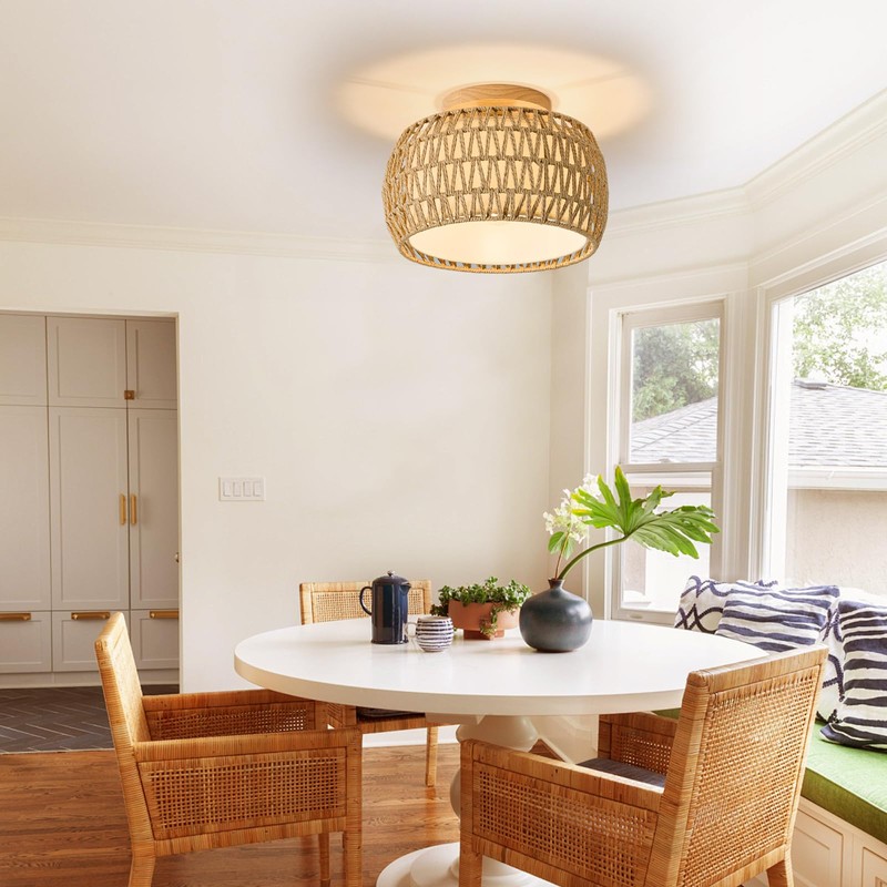 ALAISLYC Boho Rattan Flush Mount Ceiling Lights 12 Inch Farmhouse