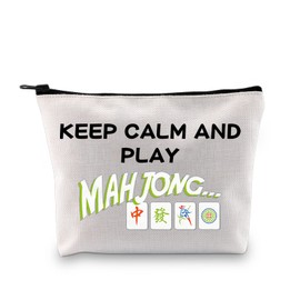 JXGZSO Funny Mahjong Bag Keep Calm And Play Mahjong Cosmetic Bag Mahjong Pouch Gift For Mahjong Fans