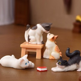 KARLOR mini kitten figures, 6 PCS set realistic kitten cartoon cute cat table book miniature animal ornaments made of resin micro landscape decoration animal table decoration garden decoration