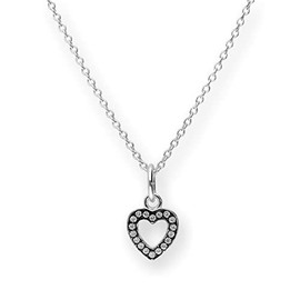 jewellerybox Sterling Silver & CZ Crystal Heart w Black Rhodium Necklace 18 Inches