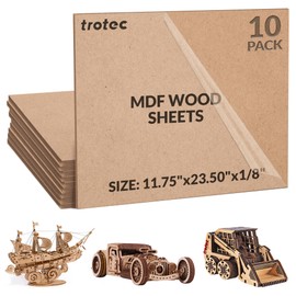 23.5"x11.75"x1/8" Trotec MDF Wood Sheet 10-Pack - Furniture-Grade, Laserable & Engravable, Smooth Finish, High-Density Fiber, Perfect for Detailed Cutting, Model Making & Crafts