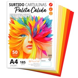 Colourful Cardboard Boxes A4, Coloured Sheets A4 for Crafts, Education, Home, Art or Office, Coloured Cardboard Boxes A4 Warm Colours - Ofituria (50 Sheets, Warm Assortment)