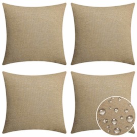 Home Brilliant Beige Cushion Covers Set of 4 for Outdoor Cushions, Decorative Waterproof Faux Linen Cushion Cover for Couch Bench Garden, 18inch, 45x45 CM, 4 Pcs, Linen
