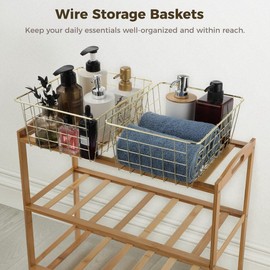 Homaisson 4 PCS Gold Wire Baskets, 10.9'' x 8.6'' x 4.6''Metal Storage Baskets, Wire Mesh Storage Organizers, Wire Baskets for Organizing, Metal Storage Bins for Pantry Kitchen Bathroom, Gold