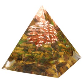 Cheungshing Natural Crystal Tree of Life Orgone Pyramid Stone Reiki Chakra Energy Generator for Meditation Home Office Decor, Tiger’s Eye Stone