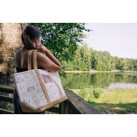 Camco Life is Better at The Campsite Canvas Tote Bag | Features a Heavy-Duty Cotton Canvas Design with Reinforced Base, a Unique RV-Themed Adventure Print, and a Zippered Top Closure | Large (53127)