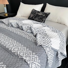 YTYC 90x98 Inches 100 Pecent Cotton Blanket for Bed Sofa Super Soft Breathable Lightweight Throw Blanket for All-Season (Dark Grey,1piece)