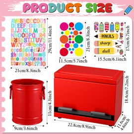 Mifoci 8 Pcs Pencil Dispenser Kit for Classroom Stainless Steel Straw Dispenser for Pencils Metal Pen Holder Letter Sticker Bulk Teachers Classroom Supplies Storage(Red)