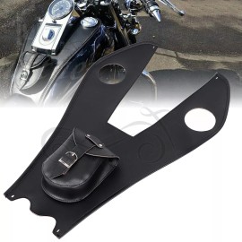 Generic Black Leather Gas Tank Bag Panel Cover Pad W/ Pouch For Harley Fatboy Softail