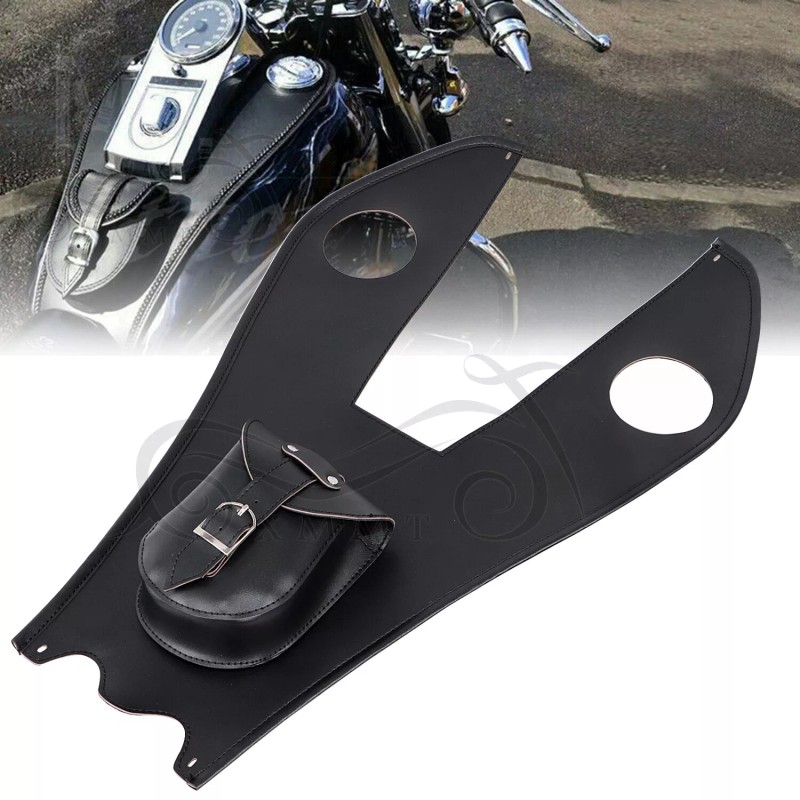 Generic Black Leather Gas Tank Bag Panel Cover Pad W/