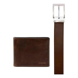 Fossil Leather Derrick Bifold & Adjustable Belt Gift Set , Brown (Model: MLG0658201)