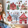 Christmas House Wall Stickers Waterclor Winter Snow Bird Tree House