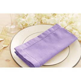 PurpleEssences Set of 12 Hemstitch Cloth Dinner Napkins 100% Cotton - Soft Durable Washable - Ideal for Wedding Spring Summer Easter - Perfect Everyday Use Table Linen 18x18 - Lavender