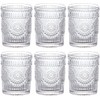 MDLUU 6-Pack Embossed Drinking Glasses, Romantic Glassware, Vintage Glass Tumblers