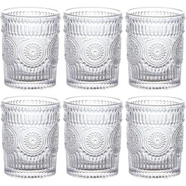MDLUU 6-Pack Embossed Drinking Glasses, Romantic Glassware, Vintage Glass Tumblers for Juice, Beverages, Cocktail, Capacity 9oz/265ml