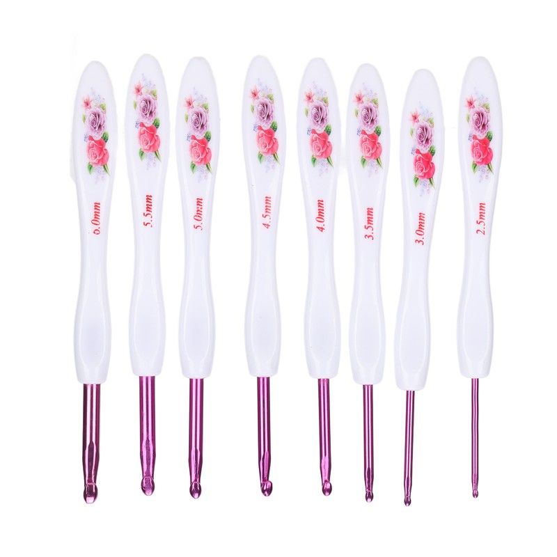 8pcs Crochet Hooks Curved Soft Handle Comfortable Portable Knitting Tool