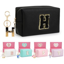 AIBFRID Birthday Gifts for Women Her,Travel Cute Makeup Bag,Large Capacity Cosmetic Bags for Women Makeup Pouch PU Leather Waterproof Cosmetic Bag (H, Black)