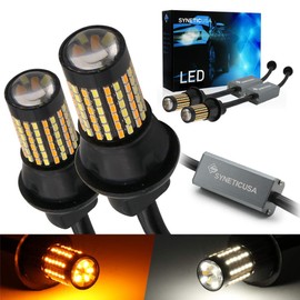 Syneticusa 1157 Error Free Canbus Dual Color Switchback LED Turn Signal Light Bulbs No Hyper Flash All in One Built In Resistors (Turn Signal--Amber and white alternate flash)