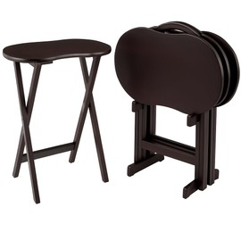 Ergode Wood 5-Piece Snack Table Set - Stylish Folding Tables, Durable X-Frame Base, Convenient Upright Stand, Easy Assembly, Perfect for Entertaining (Dark Brown)