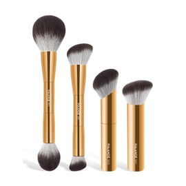 MAANGE 4 PCS Foundation Makeup Brush Set Double-ended Kabuki Brush Contour Brush for Liquid Powder Concealer Cream Cosmetics Blending Blush Face Makeup Tools Kit (Gold)