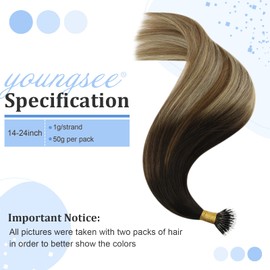 YoungSee Nano Ring Hair Extensions Brown Ombre Nano Hair Extensions Brown Human Hair Ombre Dark Brown to Medium Brown with Blonde Nano Bead Hair Extensions Human Hair Brown Cold Fusion 22inch 50s 50g