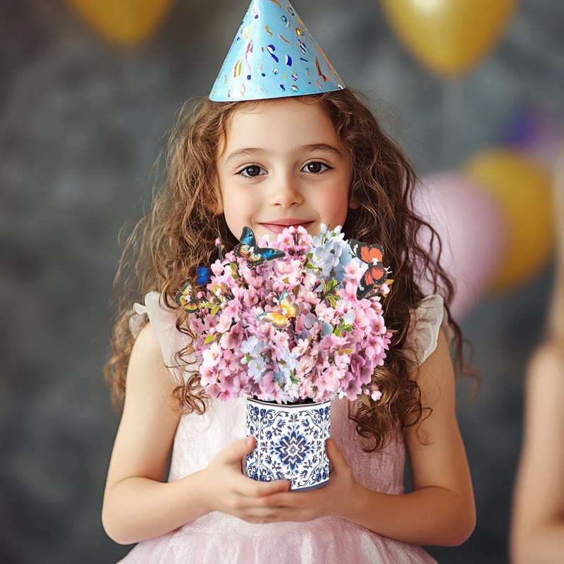 桜の花の蝶 ポップアップ 紙製フラワーブーケ グリーティングカード、空白のノートカードと封筒付き 愛、休日、誕生日、記念日、特別な瞬間、バレンタインデーを祝うのに理想的なギフトです