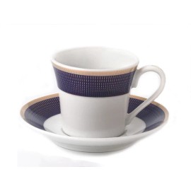World Faith Espresso Cups and Saucers Set for Tea or Coffee - Blue and Gold, 2 oz. Set of 6