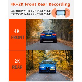 Kingslim D4PRO Dash Cam Front and Rear - 4K + 2K Dual Car Dashcam with WiFi GPS Dash Camera, Optional Inside Recording, Voice Control, Type C, Support 256GB Max